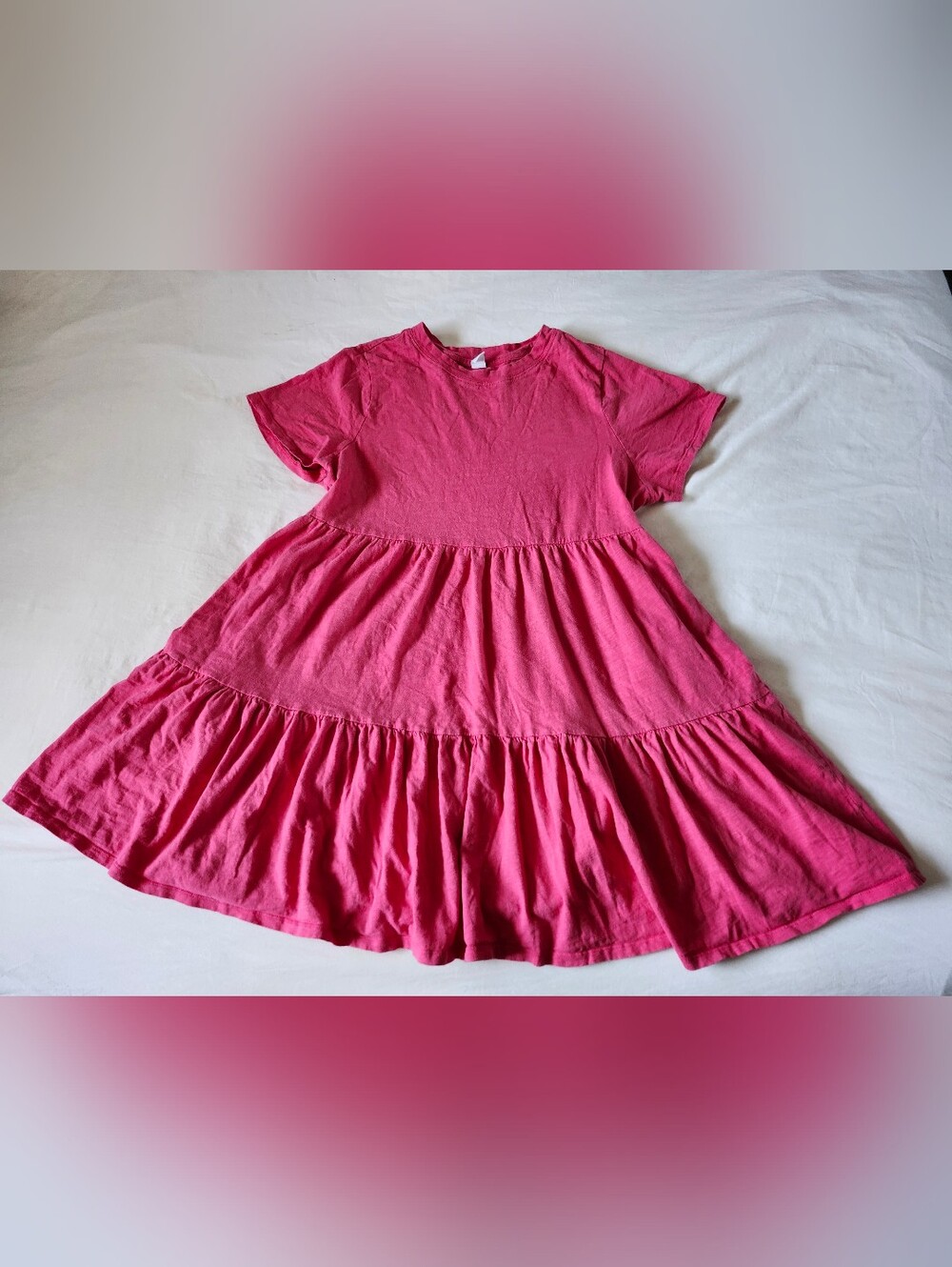 Cotton Hot Pink Tiered Dress With Pockets